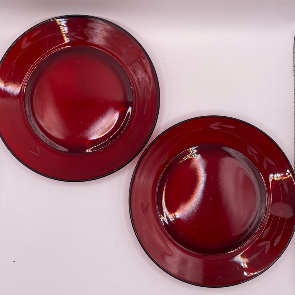 Set of 2, Vintage, Princess House Heritage Ruby Red, 8 inch Plates